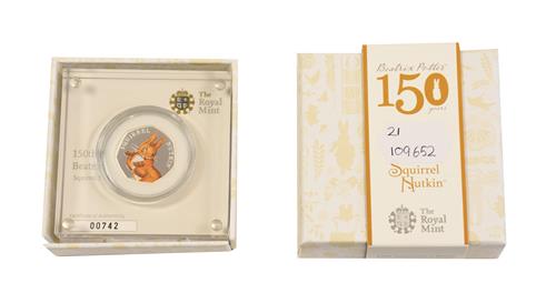 Lot 2056 - Elizabeth II, 2016 ''Squirrel Nutkin'' Colourised Silver Proof Fifty Pence. Obv: Fifth portrait...