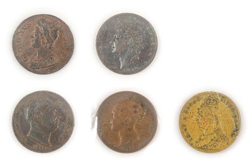 Lot 2070 - 4 x 19th Century Copper Coins comprising: George II halfpenny 1739 very good edge & surfaces...
