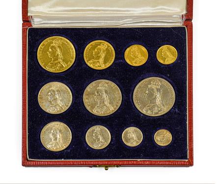Lot 2072 - Victoria, Golden Jubilee Gold & Silver Set 1887, an 11-coin set comprising: gold £5 entire...
