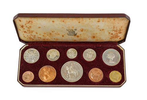 Lot 2073 - Elizabeth II, Coronation Proof Set 1953, 10 coins farthing to crown in case of issue, heavy...