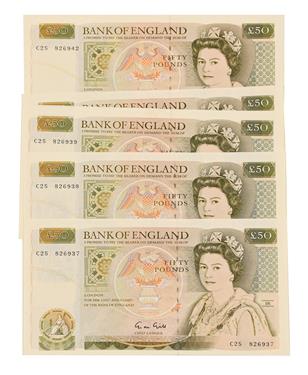 Lot 2131 - Bank of England, 6 x Consecutively Numbered £50, C25 826937 - C25 826942 inclusive, series 'D'...