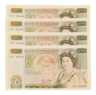 Lot 2132 - Bank of England, 4 x Consecutively Numbered £50, C25 826929 - C25 826932 inclusive, series 'D'...