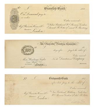 Lot 2155 - 3 x Late 19th Century Unissued Promissory/Sight  Notes: Broseley Bank 188-, 'For John Pritchard, Wm