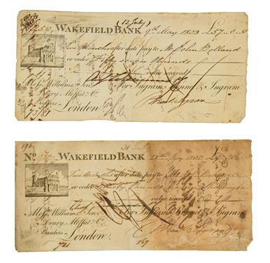 Lot 2161 - Wakefield Bank, 2 x Sight Notes 1803: (1) '9th May 1803 Two Months after date  pay  Fifty Seven...