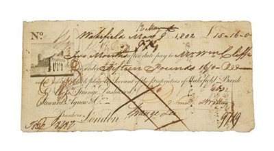 Lot 2164 - Wakefield Bank Sight Note dated March 9 1802 'Two months after date pay to William Cliffe or...