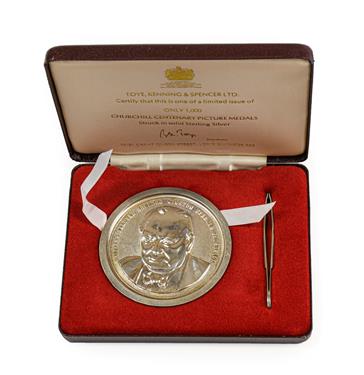 Lot 2173 - 'The Churchill Centenary Picture Medal'  a box-medal  (diameter 77mm  (3'')), struck in...