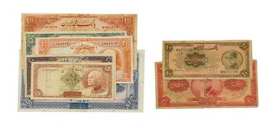 Lot 2178 - Kingdom of Iran, 8 x Banknotes comprising: Bank Melli Iran 10 rials & 20 rials, ND (1933-35)...