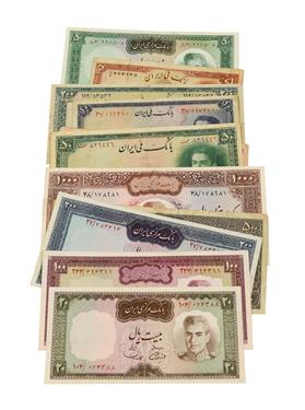 Lot 2179 - Kingdom of Iran, 6 x Banknotes with Portrait of Young Shah Pahlavi comprising: 20, 50, 100,...