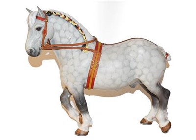 Lot 175 - ~ Beswick Percheron Horse Harnessed, model No. 2464, dappled grey matt