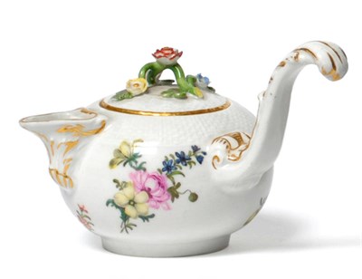 Lot 193 - A Meissen Porcelain Cream Pot and Cover, circa 1750, of compressed globular form with flower finial