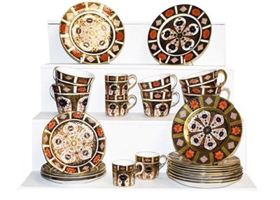 Lot 198 - ~Royal Crown Derby Imari comprising a pair of trios, a pair of coffee cans and saucers, a set...