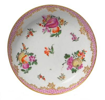 Lot 196 - A Cozzi Porcelain Saucer Dish, circa 1770, painted in colours with three groups of fruit and...