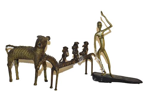 Lot 207 - Two 20th century African tribal bronzes and a further tribal bronze possibly Indo-Persian