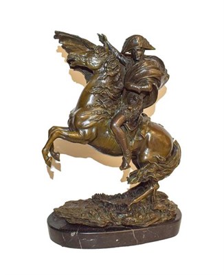 Lot 221 - After David, a bronze figure of Napoleon crossing the alps, founding mark