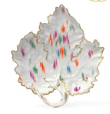 Lot 198 - A Frankenthal Porcelain Leaf Dish, circa 1776, with twig handle, painted in green, orange, blue and