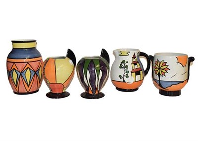 Lot 230 - ~A group of Lorna Bailey for Old Ellgreave pottery vases and a jug (5)