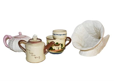 Lot 236 - ~Assorted ceramics including Belleek tea pot (black printed mark) another Belleek shell form centre