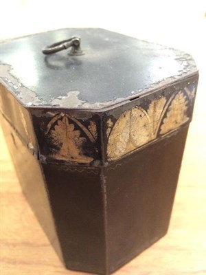 Lot 237 - ~A treen spice tower together with a Regency tole-ware tea caddy, six other 19th century copper tea