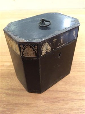 Lot 237 - ~A treen spice tower together with a Regency tole-ware tea caddy, six other 19th century copper tea