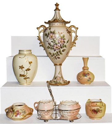 Lot 240 - ~A quantity of Royal Worcester and Locke & Co. Worcester blush ware, a similar Continental pedestal