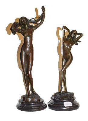 Lot 241 - After Aldo Vitaleh (20th century) A bronze figure of a nude, marble base, 32cm high together...