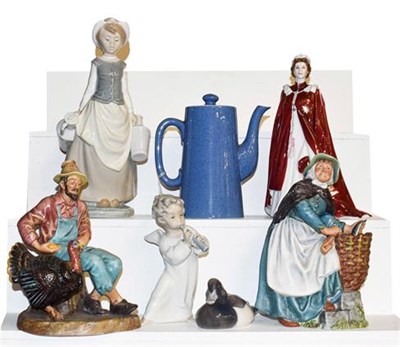 Lot 248 - ~Ceramics including two Royal Doulton figures Thanksgiving and Old Meg, a Royal Worcester figure of
