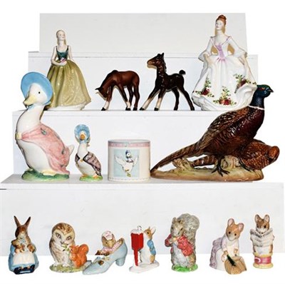 Lot 259 - Beswick pheasants, Beswick Beatrix Potter, Royal Doulton figures etc