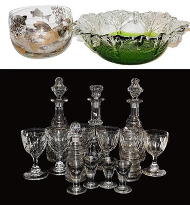 Lot 265 - ~Assorted glassware including six Georgian rummers, penny licks, three decanters, coloured...