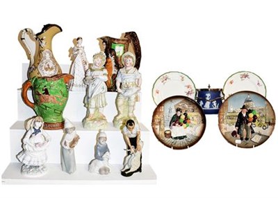 Lot 266 - ~Assorted ceramics including Wedgwood Jasper ware biscuit barrel, Lladro figures, coloured...