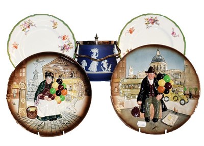 Lot 266 - ~Assorted ceramics including Wedgwood Jasper ware biscuit barrel, Lladro figures, coloured...