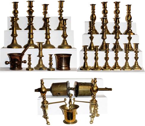 Lot 268 - ~A small collection of brass ware including a pestle and mortar, two clock work spit-jacks, a...