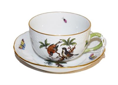 Lot 281 - A Herend porcelain hand painted Rothschild Bird teacup and saucer, printed factory marks and...