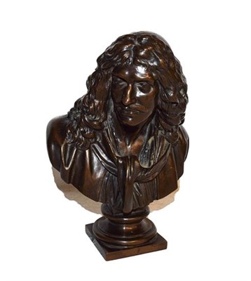 Lot 291 - After Barbedienne (1810-1892) A 19th century bronze bust of Moliere, marked 'Reduction...