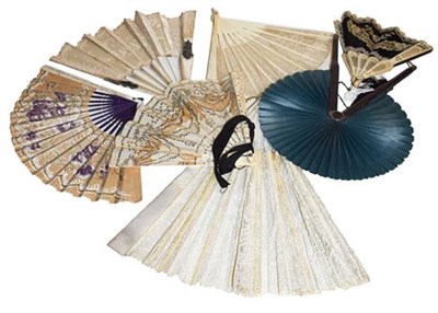 Lot 296 - Assorted late 19th/early 20th century fans comprising three ivory fans with decorative lace mounted