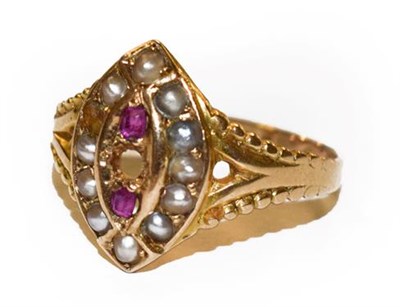 Lot 315 - A 15 carat gold ruby and split pearl ring, finger size P1/2 (a.f.)