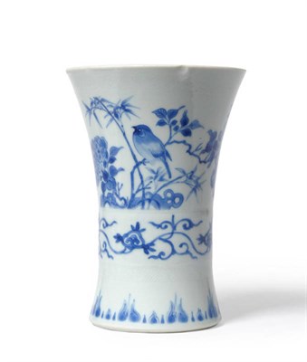 Lot 207 - A Chinese Porcelain Beaker Vase, Transitional period, with central moulded band, painted in...