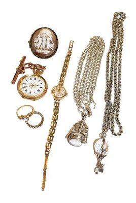 Lot 320 - A diamond three stone twist ring, finger size L1/2; a Rotary wristwatch; a fob watch; a cameo...