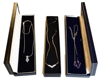 Lot 322 - Three 9 carat gold gem set necklaces, of varying designs