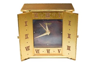 Lot 331 - Hermes Paris gilt metal alarm travel timepiece, mechanical wound movement, 6.9cm high