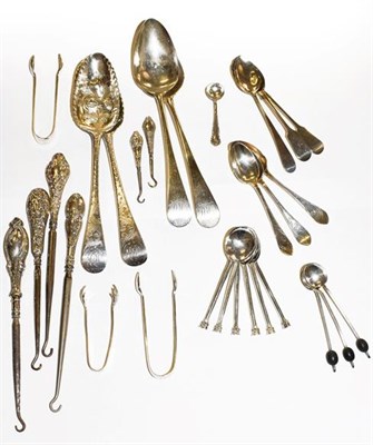 Lot 358 - ~Silver flatware including a pair of George III serving spoons, London 1801, a further pair of...