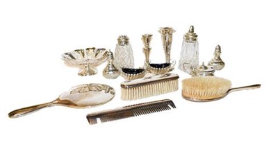 Lot 365 - ~Silver including an Edward Viners pierced footed dish, two cut glass silver mounted sifters,...