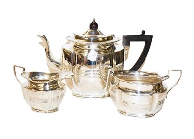 Lot 366 - ~A Victorian silver three piece tea set by Elkington & Co. Ltd., Birmingham 1898, gross weight...