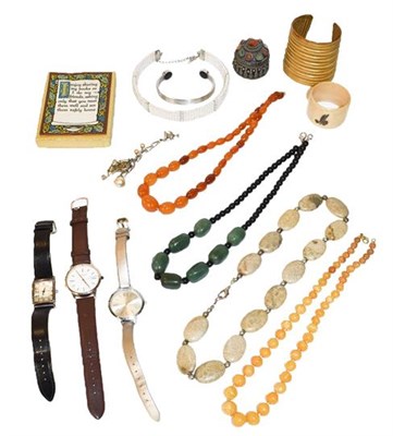 Lot 367 - Assorted costume jewellery including a Swatch watch, various other wristwatches, a silver...