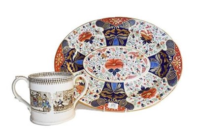 Lot 378 - A 19th century Derby Imari serving plate together with a Victorian transfer printed loving cup,...