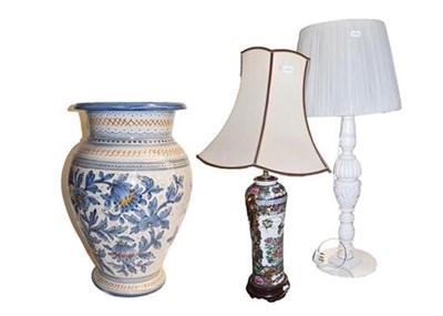 Lot 385 - Two decorative table lamps, one in the Cantonese style, 93cm and 80cm (including shades) and a...