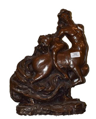 Lot 392 - A resin model of a centaur and maiden, indistinctly signed