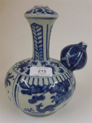 Lot 215 - A Chinese Porcelain Kendi, in Wanli style, painted in underglaze blue with panels of animals...