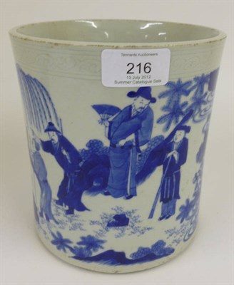 Lot 216 - A Chinese Porcelain Brush Washer, in Transitional style, of cylindrical form, painted in underglaze
