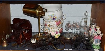 Lot 414 - A barometer, wall bracket, three chamber pots and lamp, etc (qty)