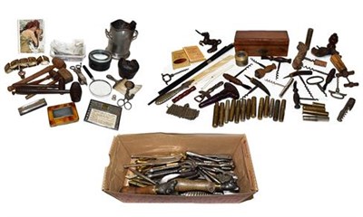 Lot 422 - A quantity of miscellaneous items, including a small collection of corkscrews, nutcrackers,...